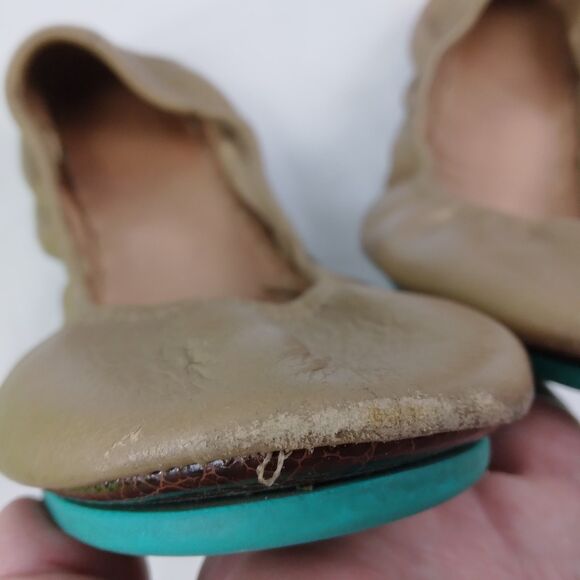 Tieks By Gavrieli Metallic Gold Ballet Flats Leather Teal Accents Women's Size 9 - Picture 9 of 12